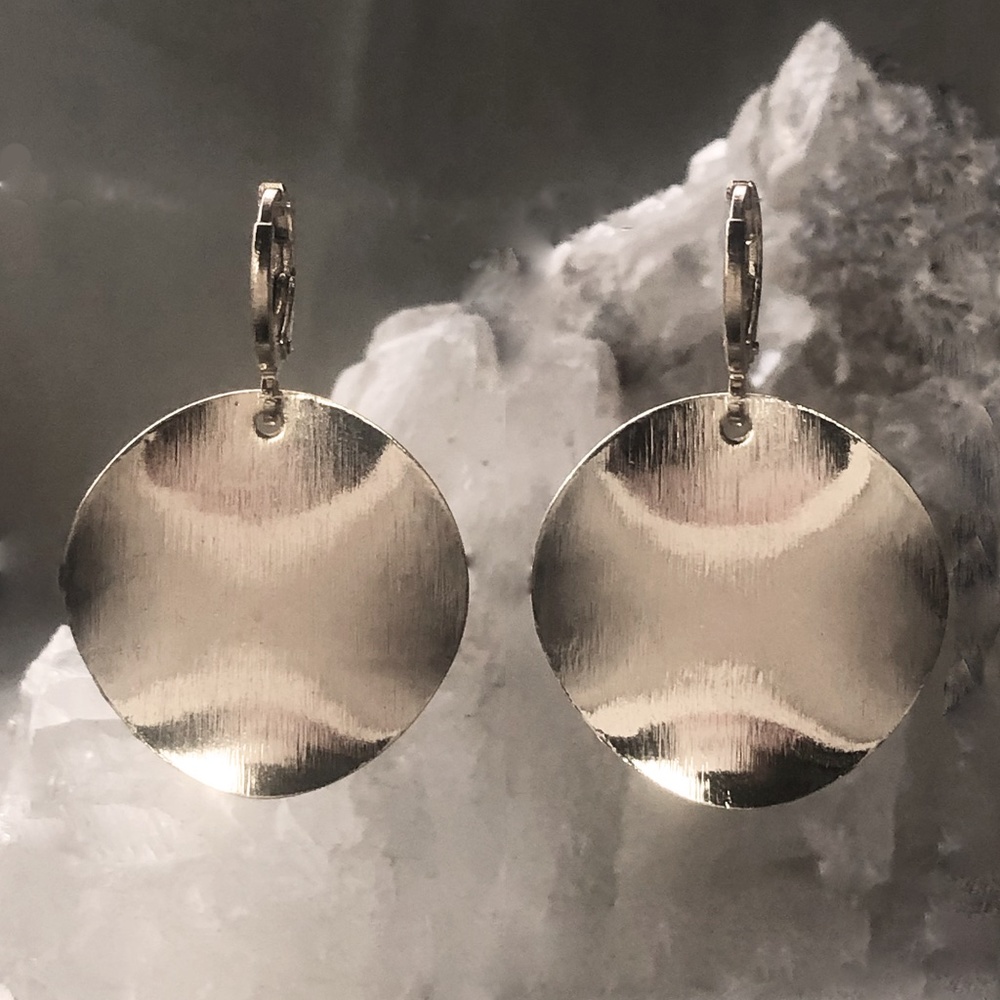 Circle Coin Disk Lever Back Gold Plated Earrings